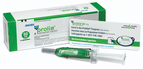 Prolia packshot with syringe and card
