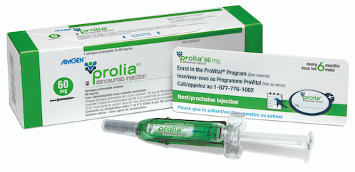 Prolia packshot avec seringue et carte